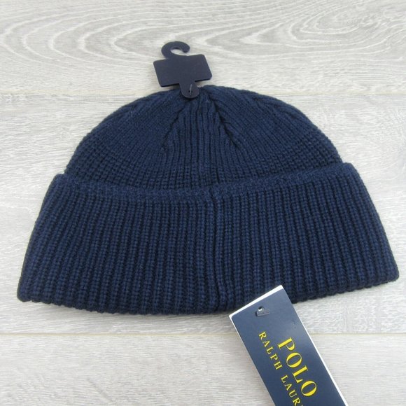 Polo Ralph Lauren Patch RL Tiger Navy Blue Skull Beanie Cap One Size NEW - Picture 8 of 10